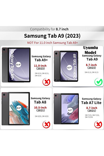 m.tk moveteck Samsung Galaxy Tab A9 8.7 inç Kılıf Şeffaf Köşe Korumalı Silikon Tablet Kılıfı +Kalem Sm-X110