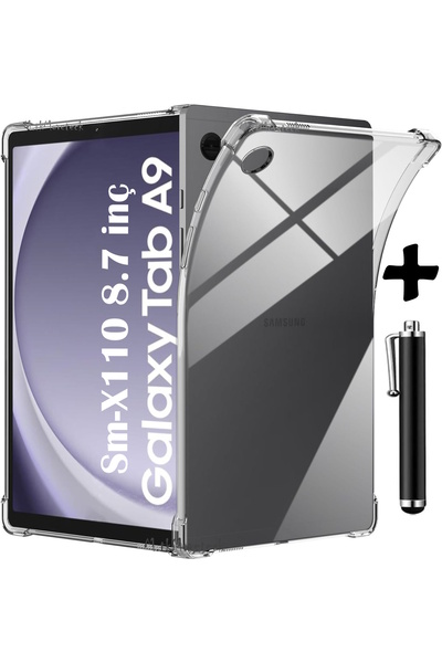 m.tk moveteck Samsung Galaxy Tab A9 8.7 inç Kılıf Şeffaf Köşe Korumalı Silikon Tablet Kılıfı +Kalem Sm-X110