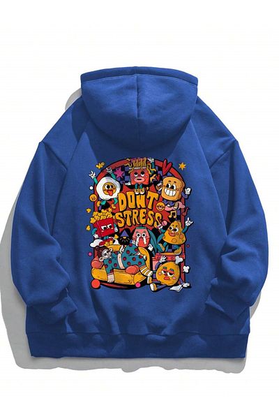 YUVEST Hanorac cu glugă albastru cu glugă cu imprimeu unisex DONT STRESS Blackrock