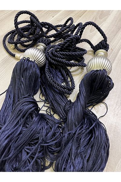 Fon Dünyası Background Curtain Ceiling Tie Tufted Bracelet Navy Blue (2 Pieces)