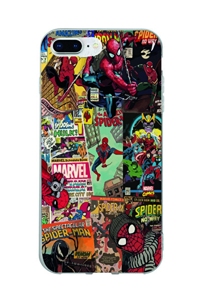 Magic Ring Iphone 7 Plus / 8 Plus Uyumlu Spiderman Kolaj Desenli Şeffaf Telef...