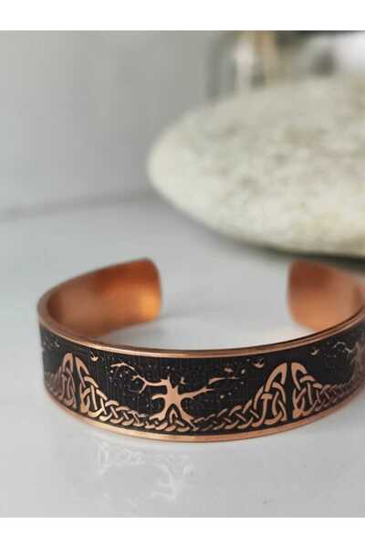 KAVELE %100 Gerçek Saf Bakır Motifli Hayat Ağaçlı Bakır Bileklik Enli Motifli...