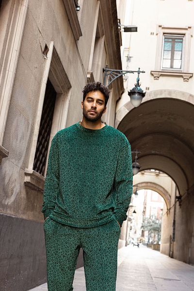 Dear Deer Green Leo Velvet Sweatshirt&Pants Suit Set