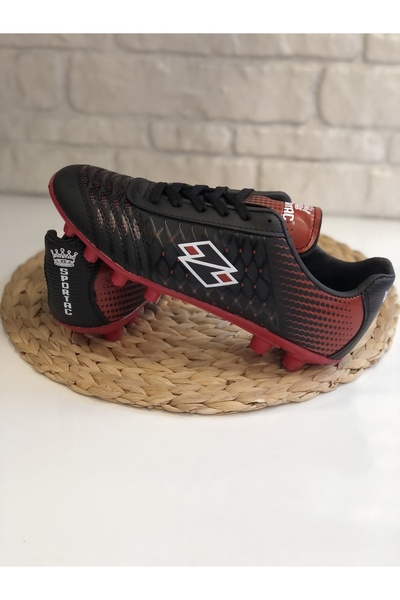 SPORTAÇ Yeni Sezon Krampon Dişli Futbol Ayakkabısı-siyah Kırmızı