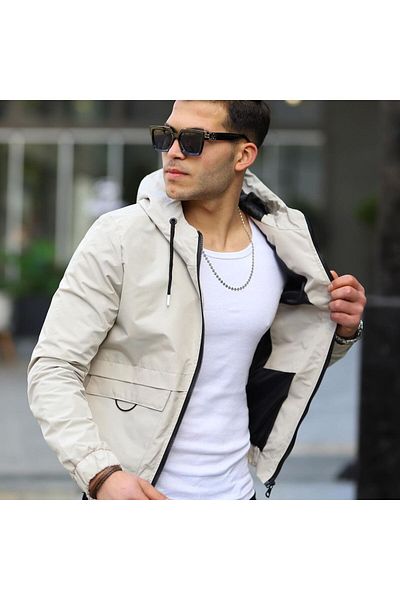 Clavi Seasonal Coat with Sleeve Pockets and Print Detail Water and Windproof Beige