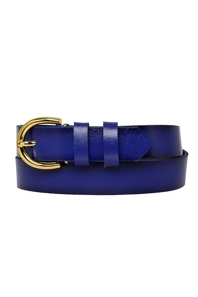 GoDeri Curea subțire pentru femei, 100% piele naturală, cataramă aurie, albastră, 3cm=3cm-kdn-02