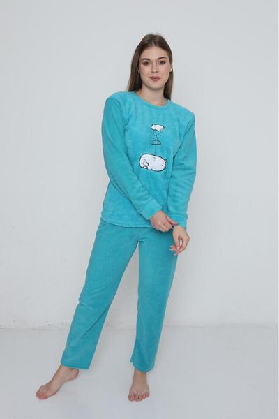 FAMES PİJAMA Turquoise Wellsoft Winter Women's Pajama Set