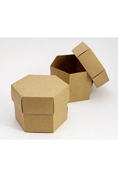 Tasarım Şeker 13 x 11 x 9 cm Altıgen Kapaklı Kraft Karton Kutu - 25 Adet