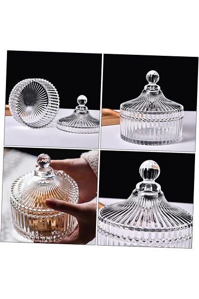 Rotanev 2-Piece Glass Candy Jar with Lid Crystal Sugar Bowl