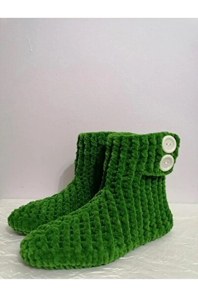 MERUT STYLE HAYATINI RENKLENDİR Ev Botu Panduf Kadife Ip Yeşil Düğme Detaylı El Örgüsü