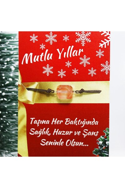 ILGIN DOĞAL TAŞ TAKI Rose Quartz Stone Macrame Bracelet |   New Year Gift with Message Card