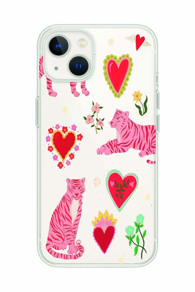Magic Ring iPhone 15 Plus Compatible Tiger and Heart Patterned Transparent Ph...