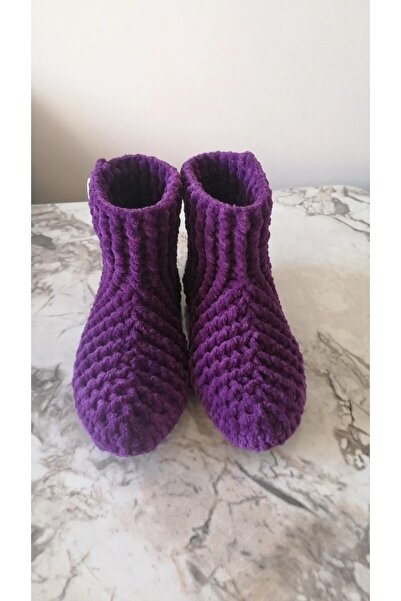 MERUT STYLE HAYATINI RENKLENDİR Ev Botu Panduf Kadife Ip Mor Düğme Detaylı El Örgüsü