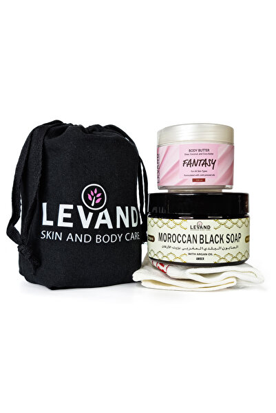 Levand 3lü Vücut Peeling Seti/ Amber Siyah Sabunu + Body Butter Fantasy+ Kalın Kese (3'lü Set)