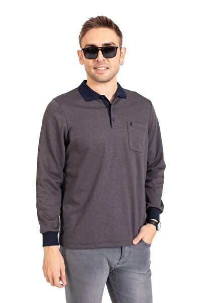 Mutlu City Мъжки суитшърт от кадифе с дълъг ръкав и джоб, поло яка, за средна възраст и над нея, 1219 - цвят кафе