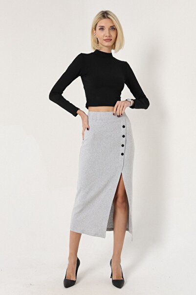 ALLEYTA Γυναικεία μίντι φούστα με λεπτομέρεια με κουμπιά με ψηλή μέση