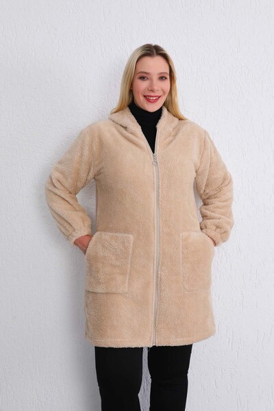 Kardelen Butik Ümraniye Krem Rengi Polar Ceket Uzun Welsoft