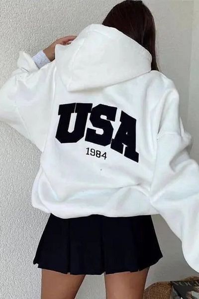 Keywest Φούτερ με κουκούλα Unisex Plus Size USA με στάμπα με κουκούλα