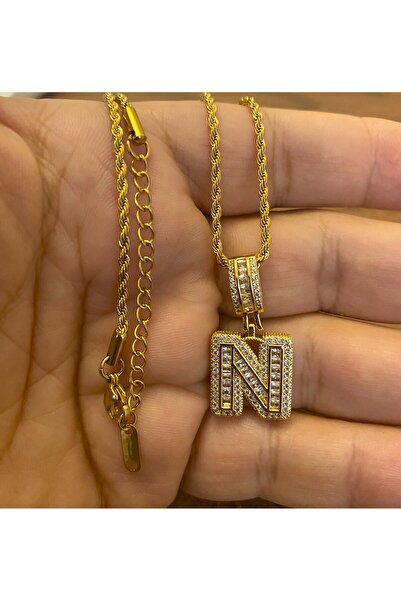 Armasstore Burgulu Zincirli Baget Taşlı N Harfli Kolye