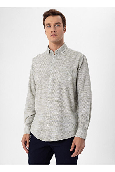 SÜVARİ Süvari Regular Fit Buttoned Collar Plain Water Green Men's Shirt GM1008300079