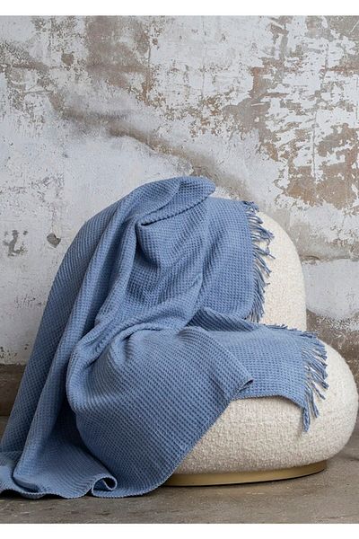 AKSU Brighton Collection Waffle Tufted Tv Blanket, Light Blue 130X170