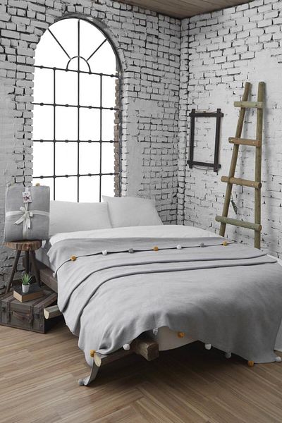 Dolce Bonita Home Double Pompom Pique Blanket 200x220 Gray