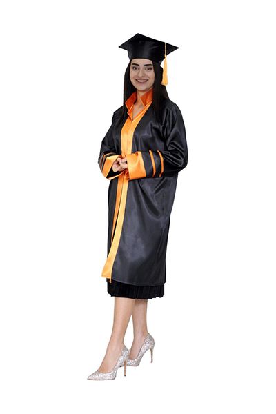 Mezuniyetshop University Cap Cube Black Orange Striped