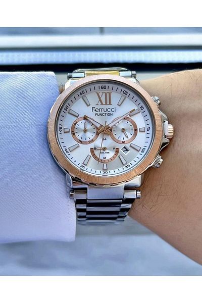 Ferrucci Men's Multifunctional Metal Band Wristwatch