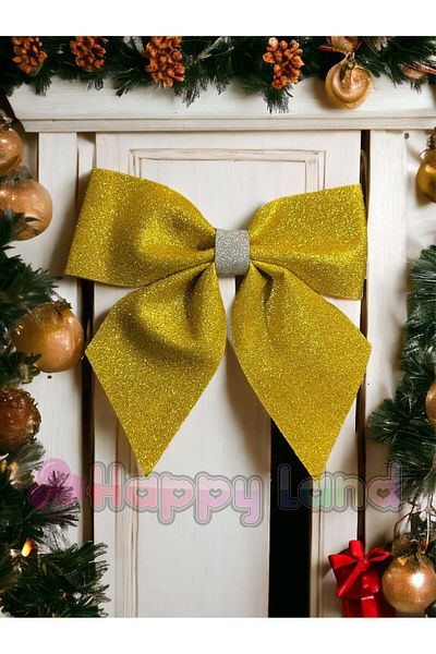 Happyland New Year's Gold Door Tableware Tree Ornament Glitter Eva Bow Decor New Year's Ornament 20 cm Gold