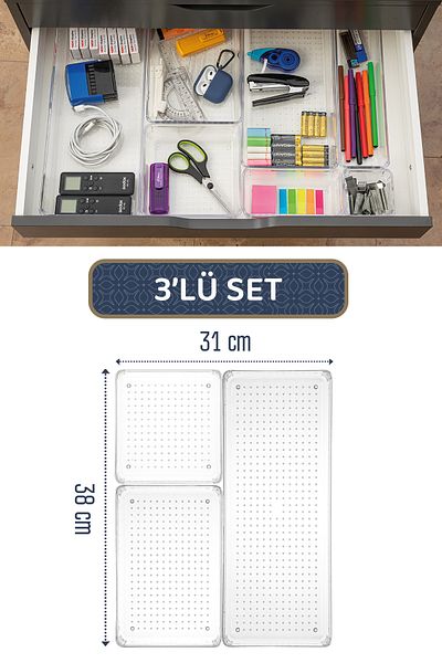 Meleni Home 3-частичен модулен органайзер за грим и бижута - органайзер за чекмеджета - органайзер за настолен компютър