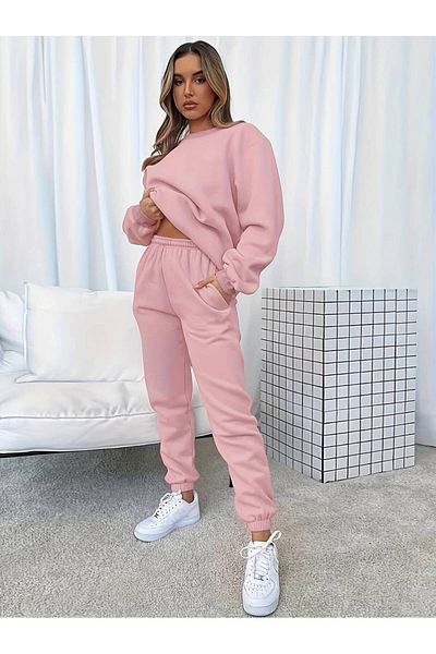 Keywest Women's Good Vibes Printed Oversize 3 Thread Tracksuit Set