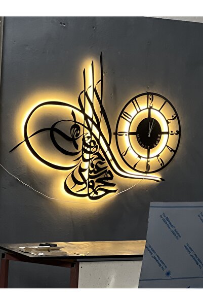 sc sonsesconcept Osmanlı Tuğrası, Devasa , Ledli , Saat, Metal Tablo, Ev Deko...