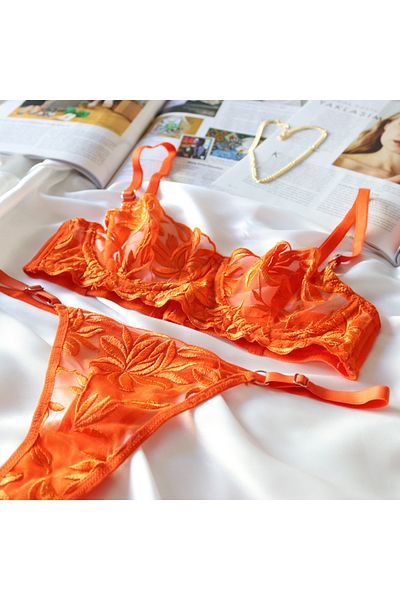 Voels Design ORANJA Set de sutien cu sârmă cu model floral portocaliu
