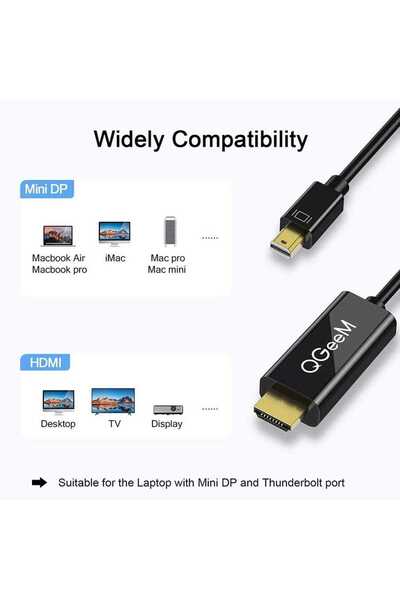Canpay Laptop Telefon ve TV Televizyon Bağlantıları İçin Mini DisplayPort'tan HDMI'ya 1.8 Metre Kablo