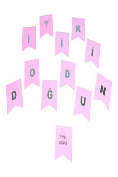 Kazanabil HAPPY BIRTHDAY SILVER LETTERS CARDBOARD FLAG SET PINK