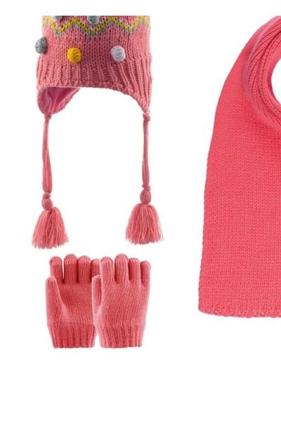 Kitti Girl's Pompom Pilling Resistant Fleece Scarf Beanie Gloves Set