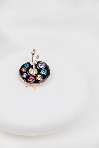 Sacha Accessories Resim Paleti Figürlü Siyah Broş