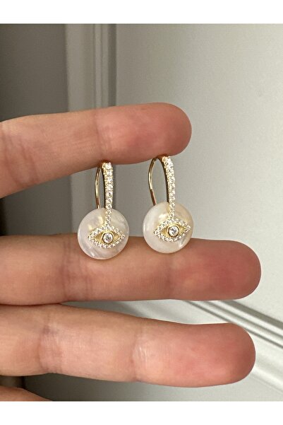 emy by emel luxury silver jewelry Altın Kaplama Sedef Taşlı Göz Küpe 925 Ayar...