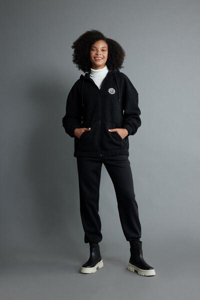 DeFacto Y2648 Cardigan de pluș cu glugă, cu formă supradimensionată