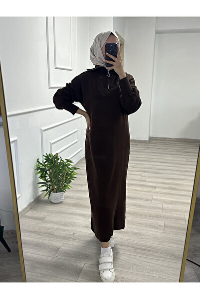Arden Scarf Πλεκτό φόρεμα με φερμουάρ Bitter Brown