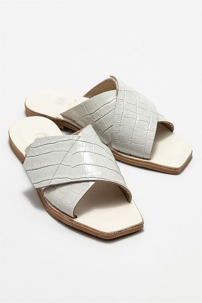 Elle Shoes Beige Leather Women's Slippers