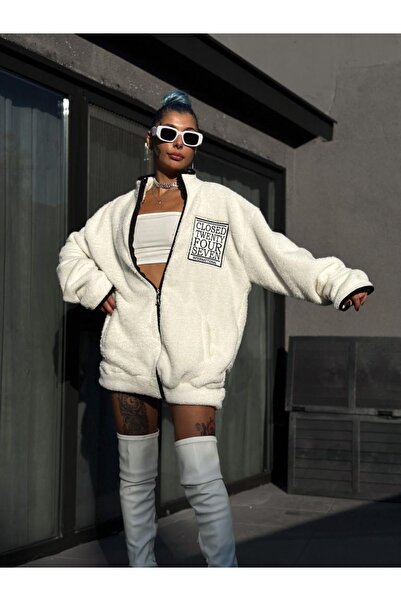 oneoff Затворена, прилепваща, мъжка, съвместима, бяла, плюшена яке