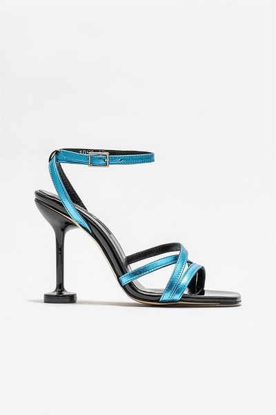 Elle Shoes Blue Leather Women's Heeled Shoes