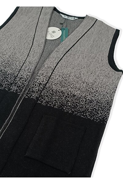 Uludağ Triko Жіночий чорний візоновий сезонний в'язаний жилет з кишенями
