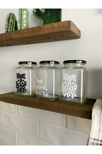 Atölye Merdiven 3-piece Decorative Food Coffee and Tea Sugar 1000 Cc Coffee Jar Set - with Label