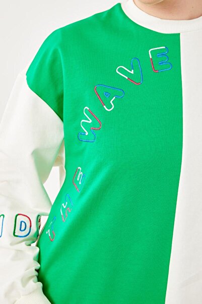 Levidor Ekru-yeşil Yazı Detaylı Çift Renk Sweat Takım