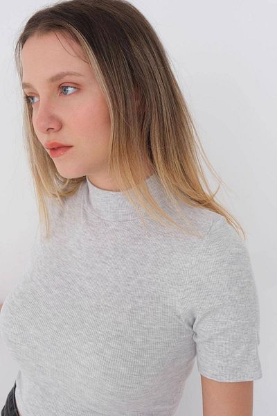 Addax Základní plodinová halenka s vysokým límcem a krátkým rukávem B1096-asn75