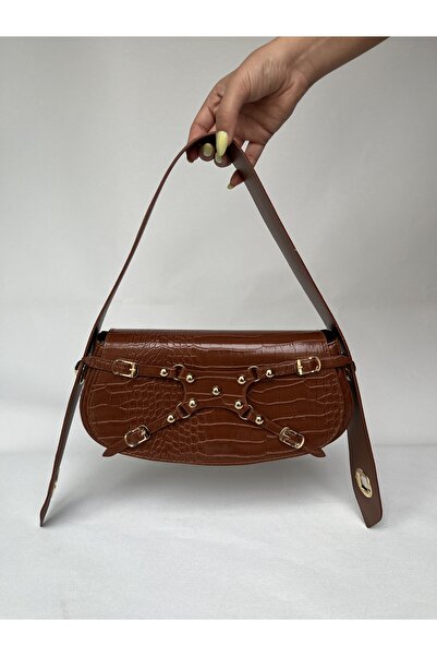 melecco Crocodile Manc Brown Tan Model Mâner reglabil Geantă de mână și de um...