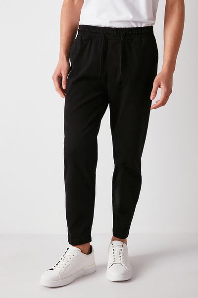 GRIMELANGE Reese Herren-Hose mit bequemer Passform und elastischem Bund aus gewebtem Baumwoll-Elasthan-Gewebe in Schwarz