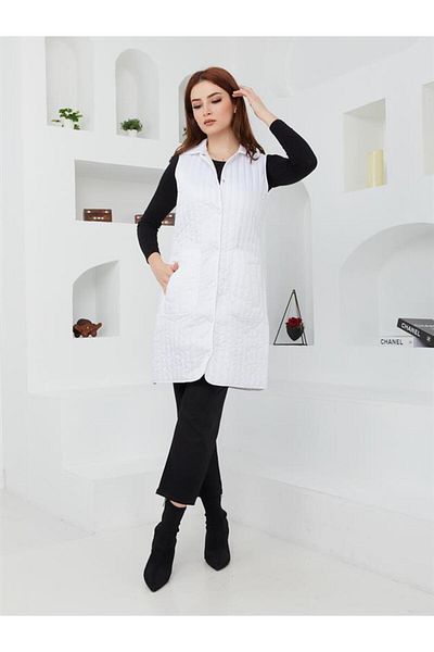 Olcay Vestă matlasată cu guler cămașă alb 8202